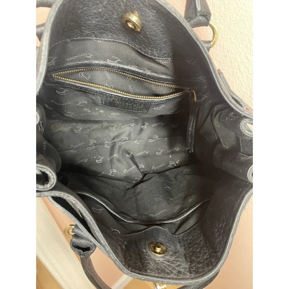 My Choice Black Pebbled Leather Tote Bag Made‎ in Italy Gold Hardware Handbag